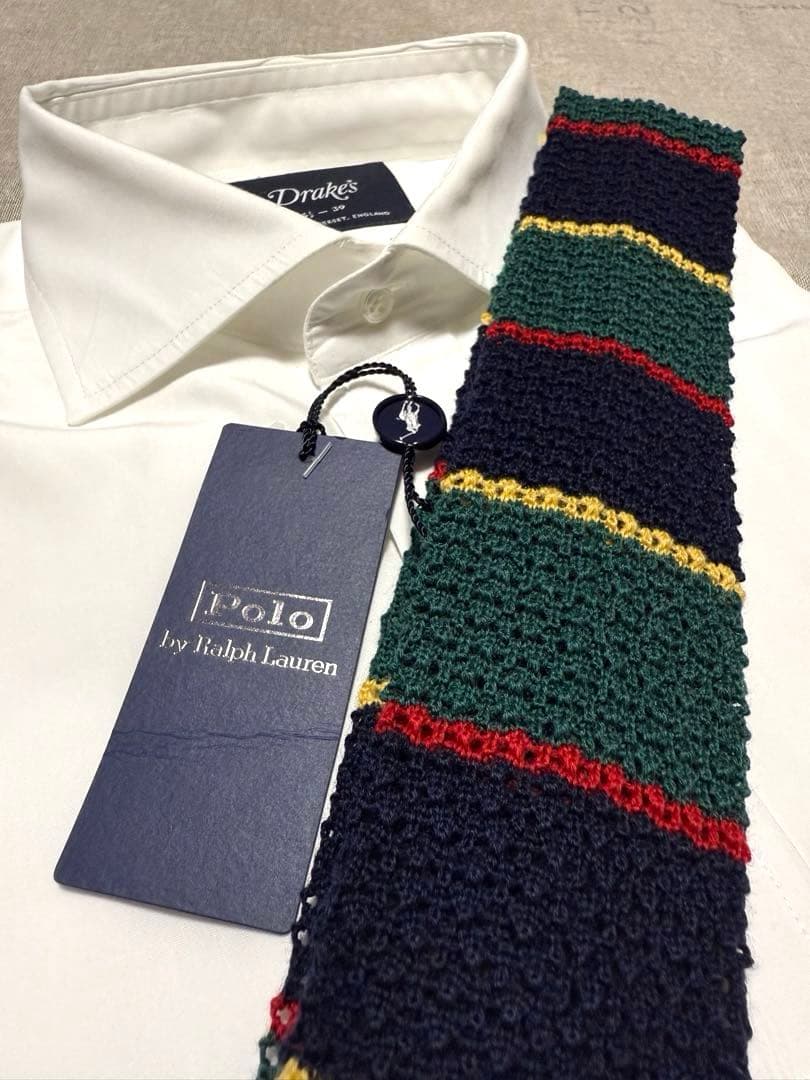 【新品】Ralph Lauren／ウールニットタイ／ボーダー／Italy製