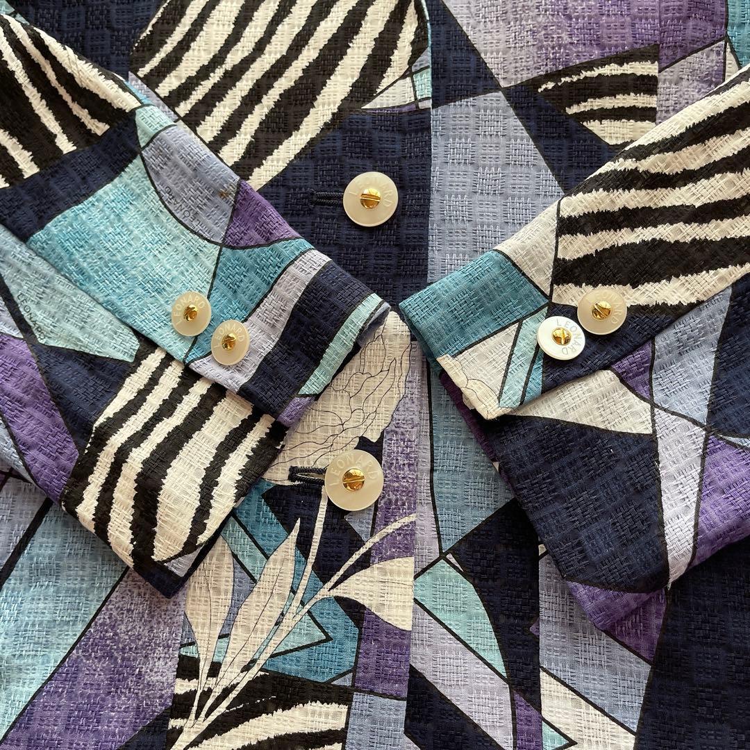 【大きいサイズXL】レオナール テーラードジャケット 総柄 コットン ネイビー