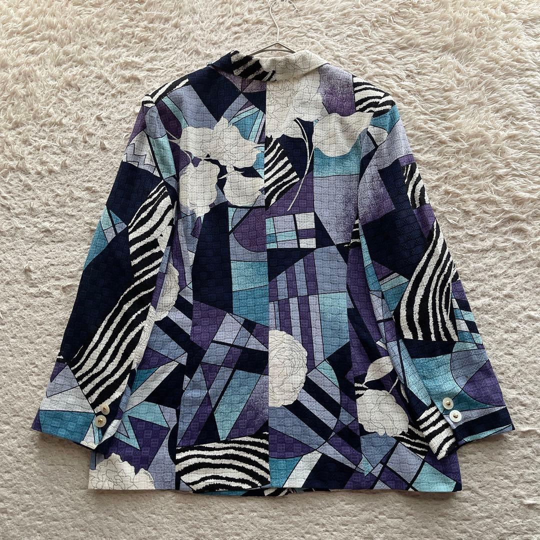 【大きいサイズXL】レオナール テーラードジャケット 総柄 コットン ネイビー