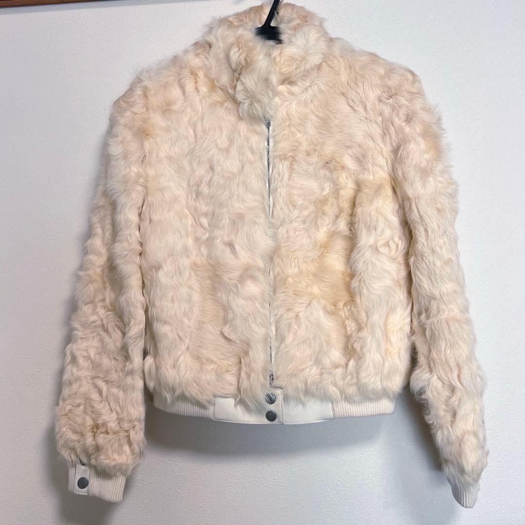 ピンクハウス ファージャケット ラムレザー ホワイト もこもこ Mサイズ