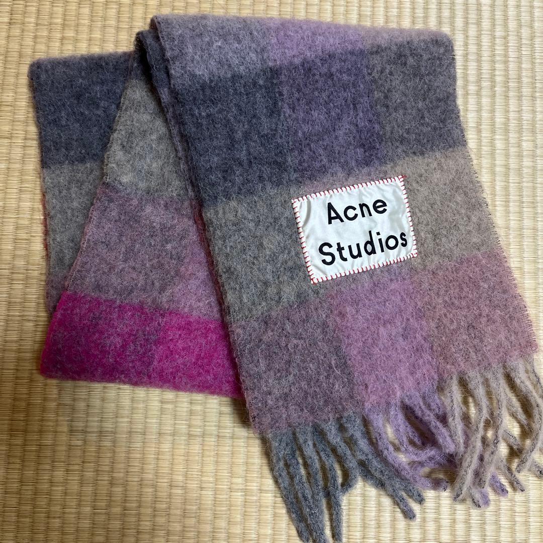 Acne Studios ウール マフラー グレー ピンク