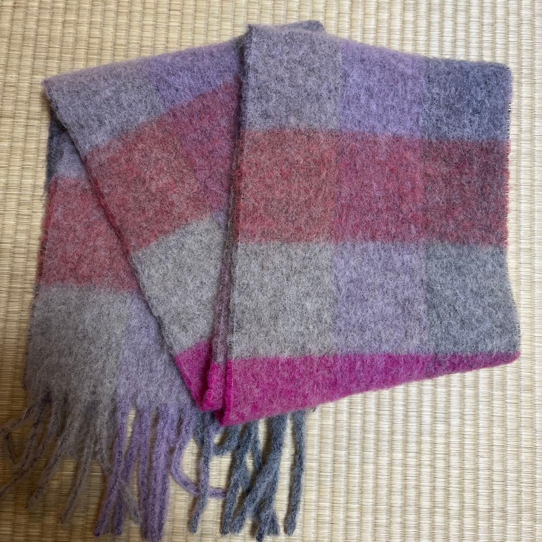 Acne Studios ウール マフラー グレー ピンク