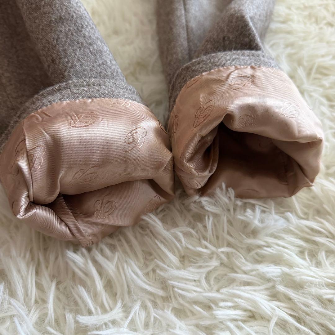 【未使用に近い】ブルマリン　ロングコート　ウール　刺繍　グレージュ　Lサイズ