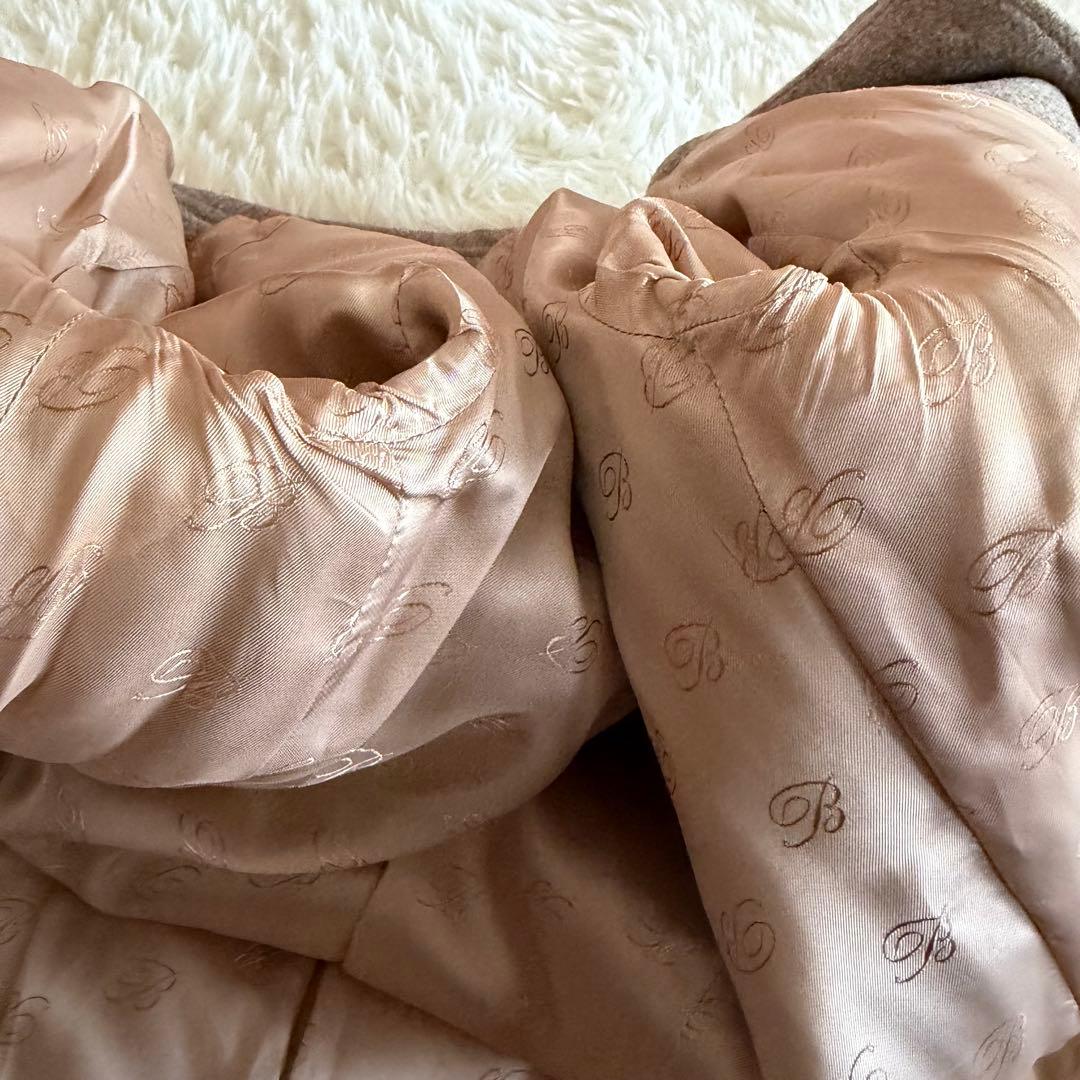 【未使用に近い】ブルマリン　ロングコート　ウール　刺繍　グレージュ　Lサイズ