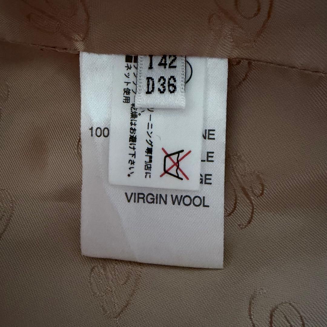 【未使用に近い】ブルマリン　ロングコート　ウール　刺繍　グレージュ　Lサイズ