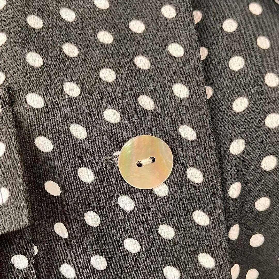 総柄 ドット柄 シェルボタン 前ボタン ロングワンピース ブラックY909