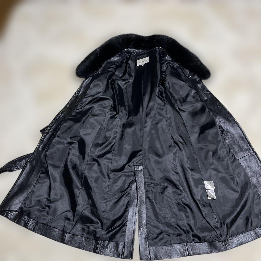 革コートピンキー&ダイアンベルトブルーフォックスファーブラック