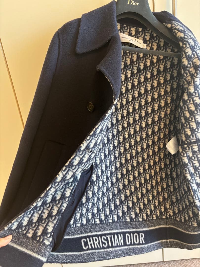 DIORディオールオブリーク　リバーシブルピーコート　ネイビー34