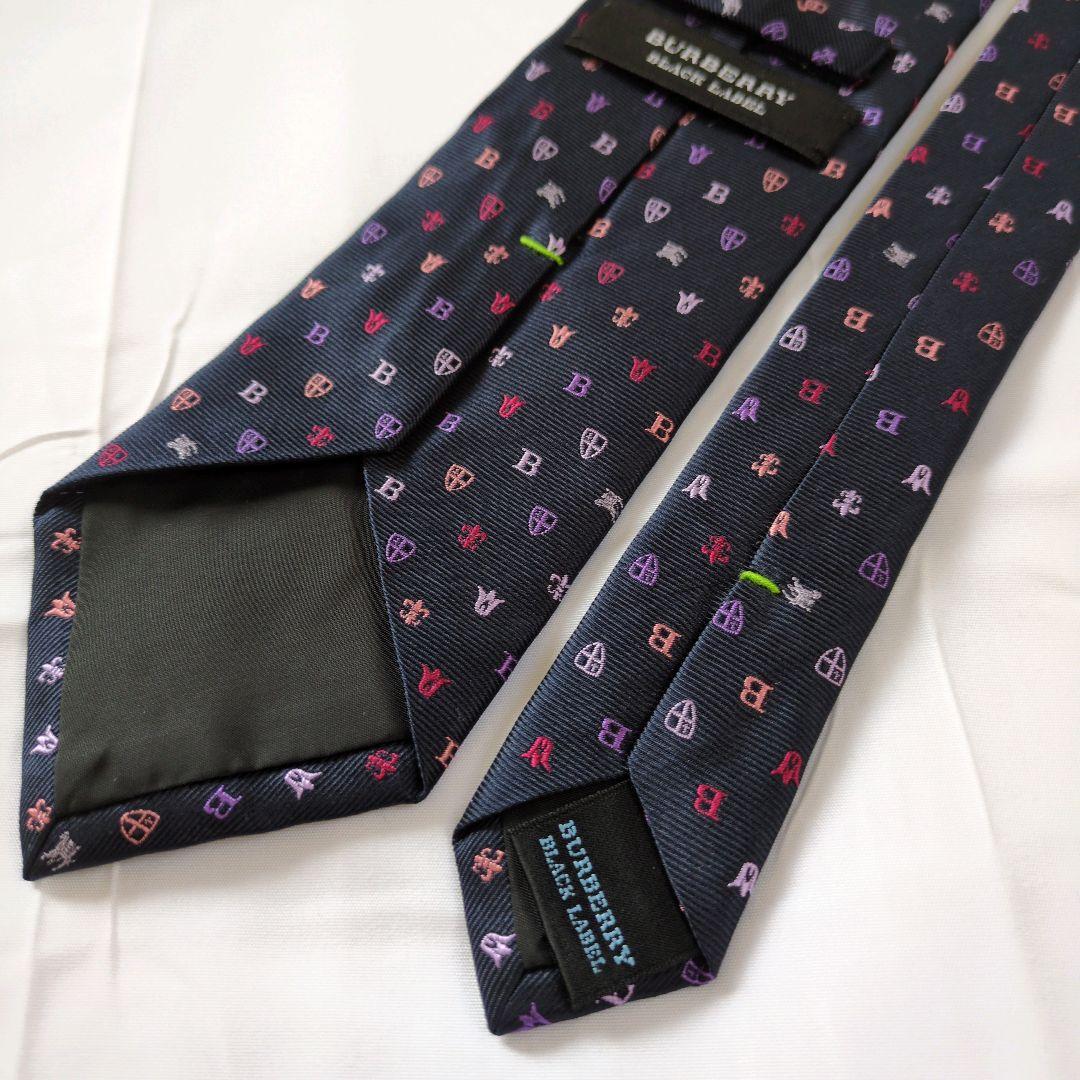 【美品】バーバリーブラックレーベル ネクタイ ネイビー 濃紺 モノグラム 日本製
