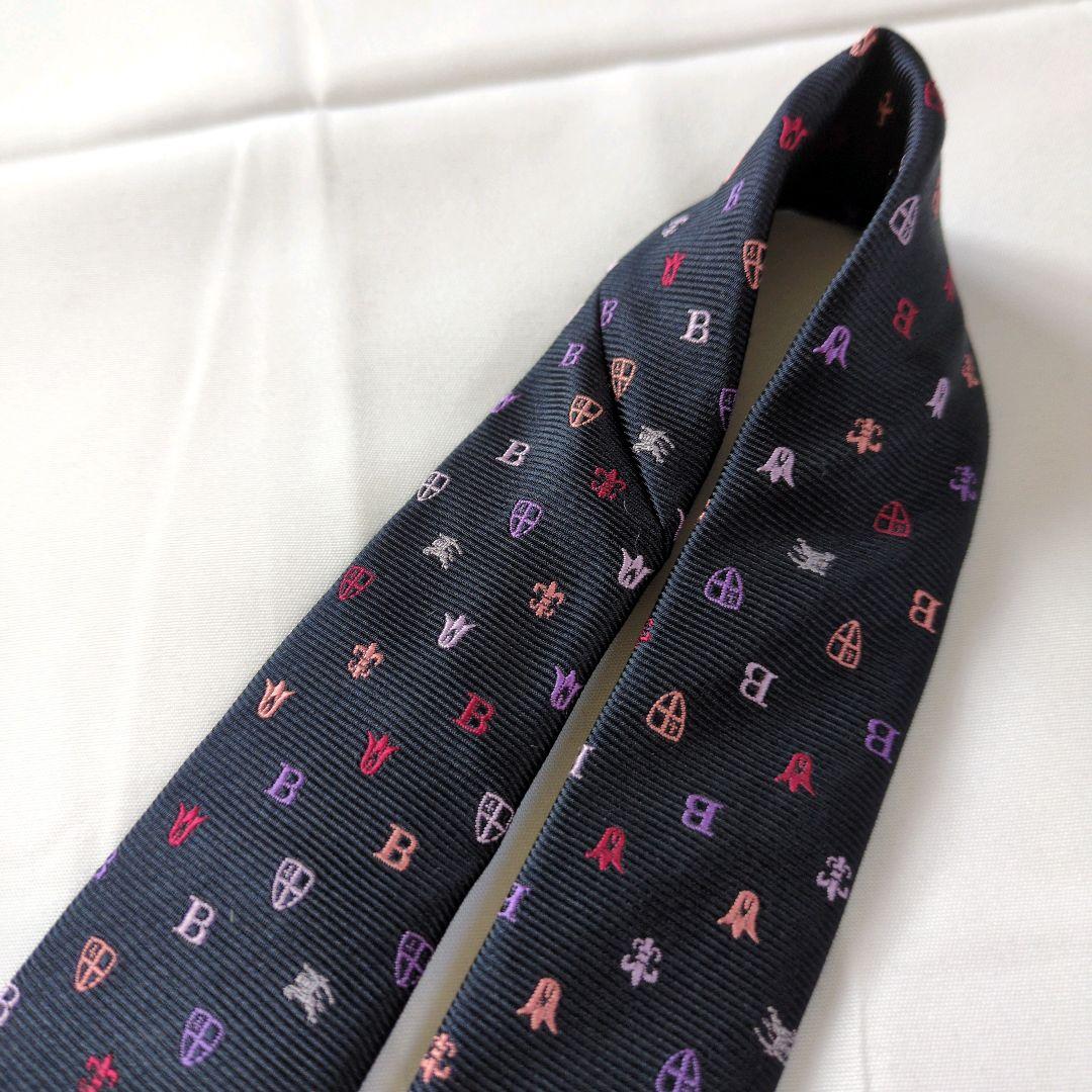 【美品】バーバリーブラックレーベル ネクタイ ネイビー 濃紺 モノグラム 日本製