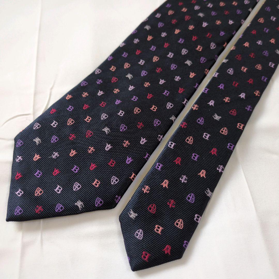 【美品】バーバリーブラックレーベル ネクタイ ネイビー 濃紺 モノグラム 日本製