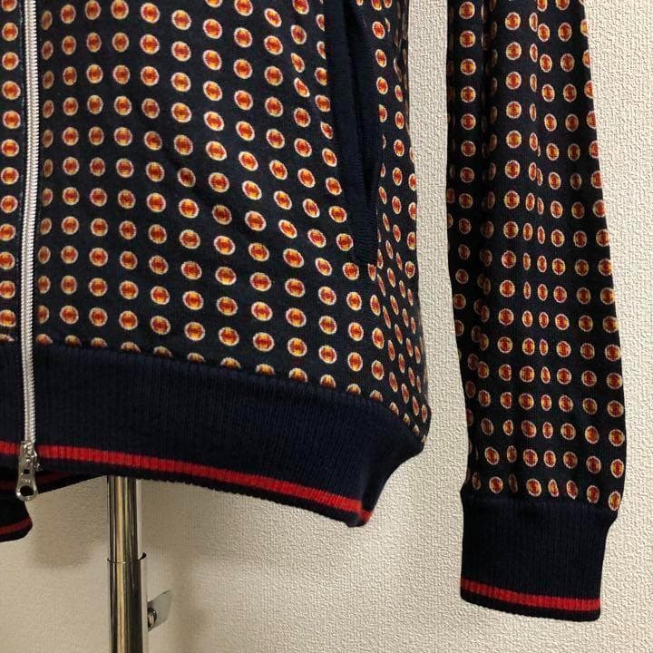 レッドレーベル★ダブルジップ ウール100% ニット ウェア ブラック 総柄 M