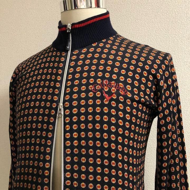 レッドレーベル★ダブルジップ ウール100% ニット ウェア ブラック 総柄 M