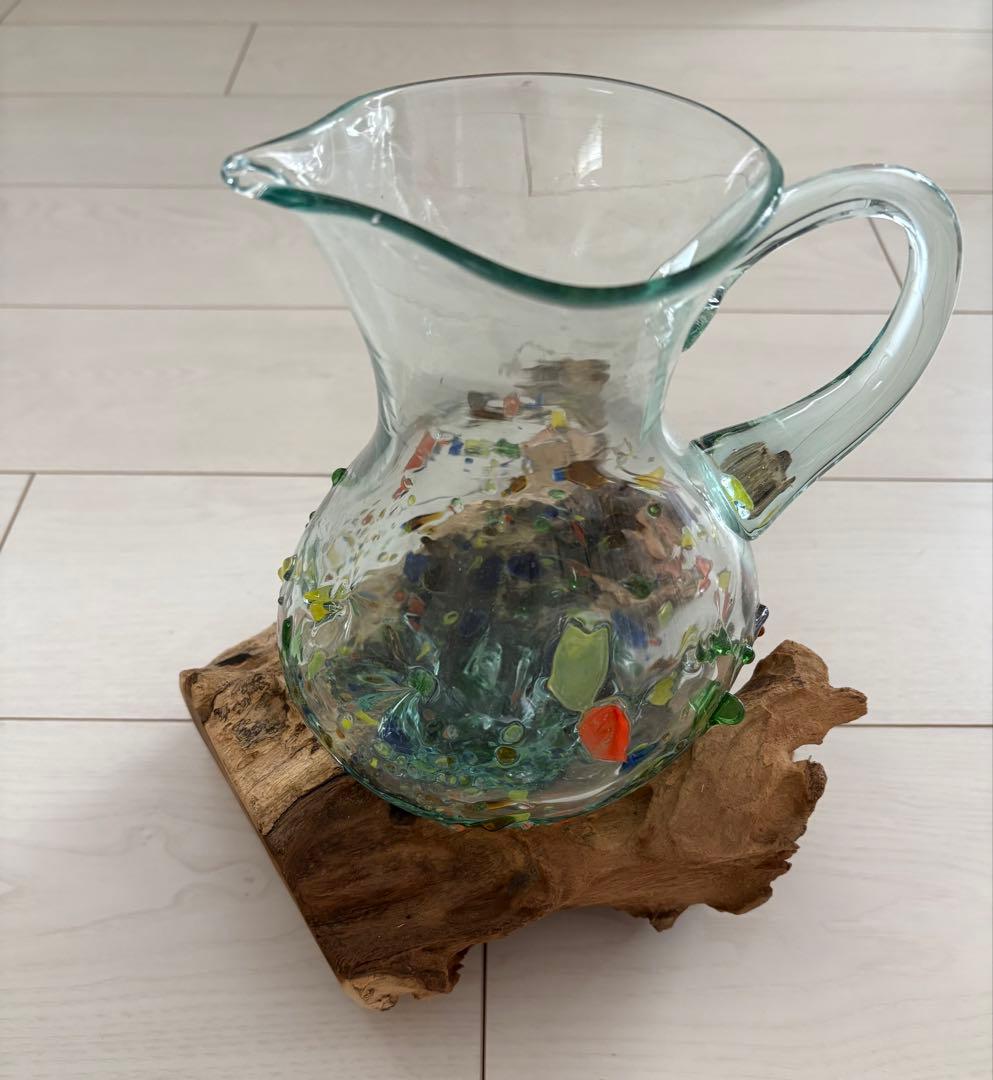 デキャンタ 水差しカラフルガラス製ピッチャーとグラスセット