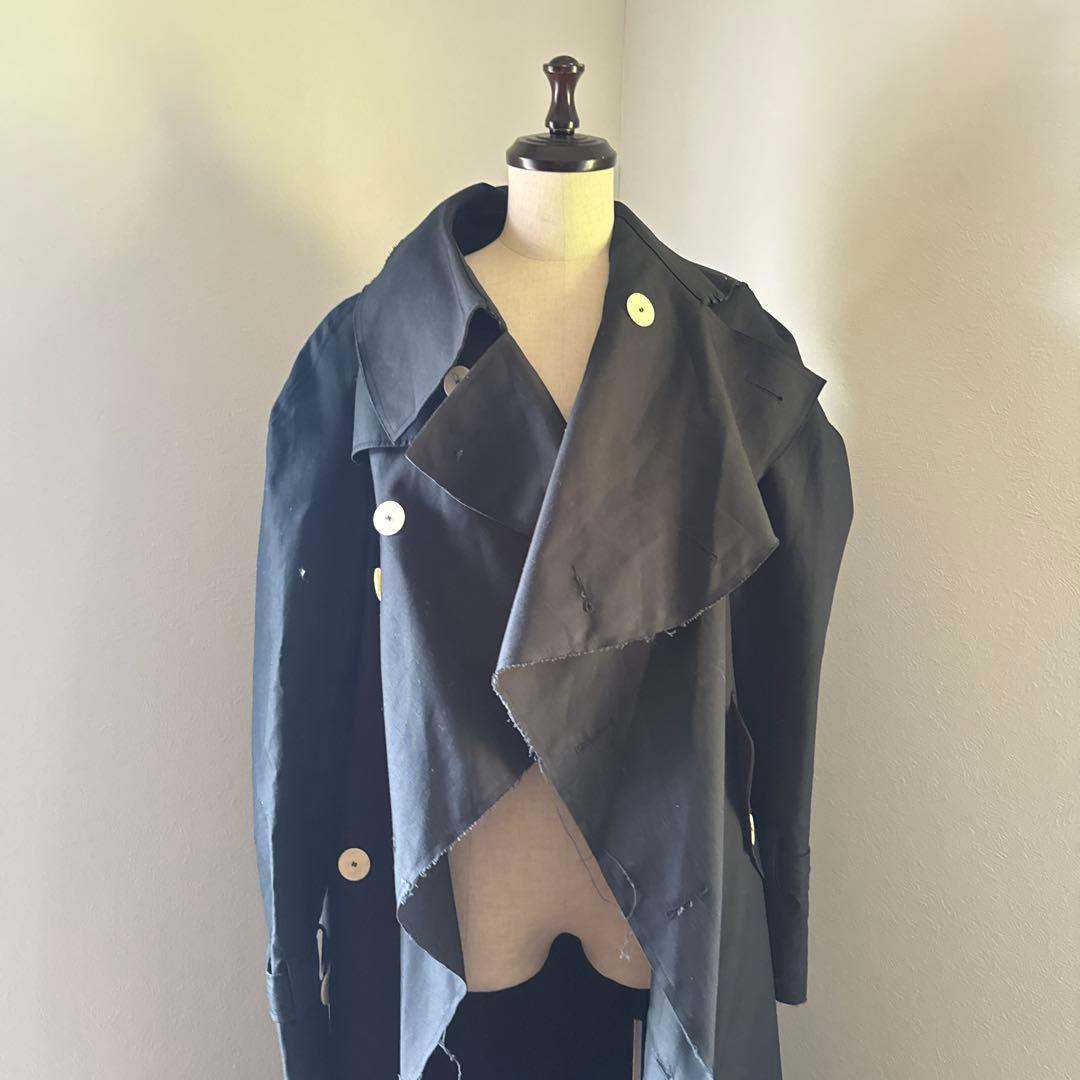 A.W.A.K.E MODE ドレープデザインブラックダブルブレストロングコート