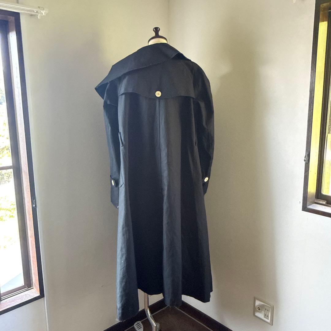 A.W.A.K.E MODE ドレープデザインブラックダブルブレストロングコート
