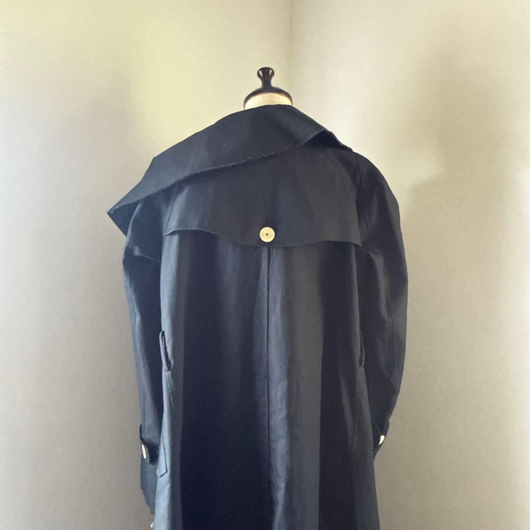 A.W.A.K.E MODE ドレープデザインブラックダブルブレストロングコート