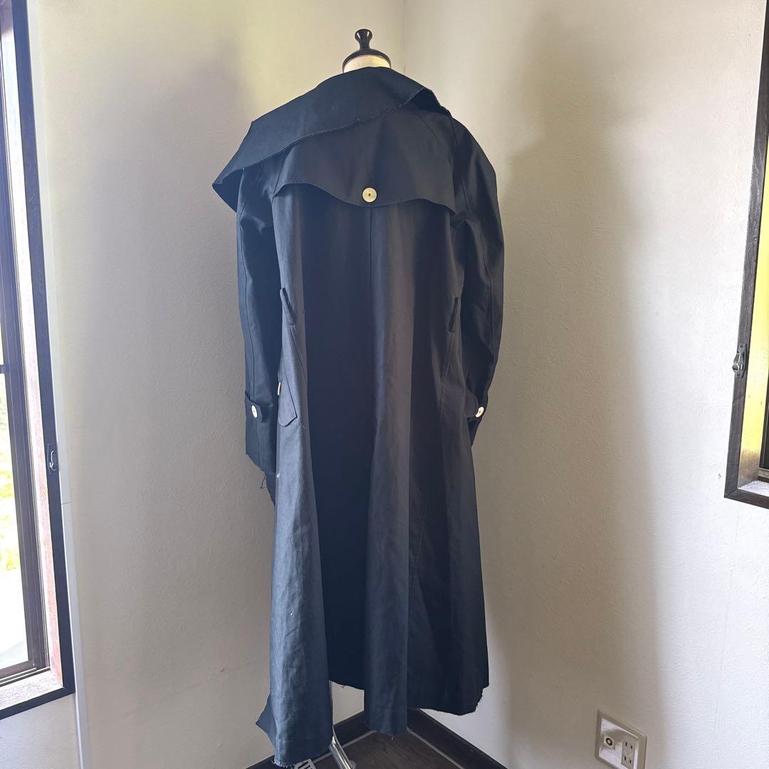 A.W.A.K.E MODE ドレープデザインブラックダブルブレストロングコート