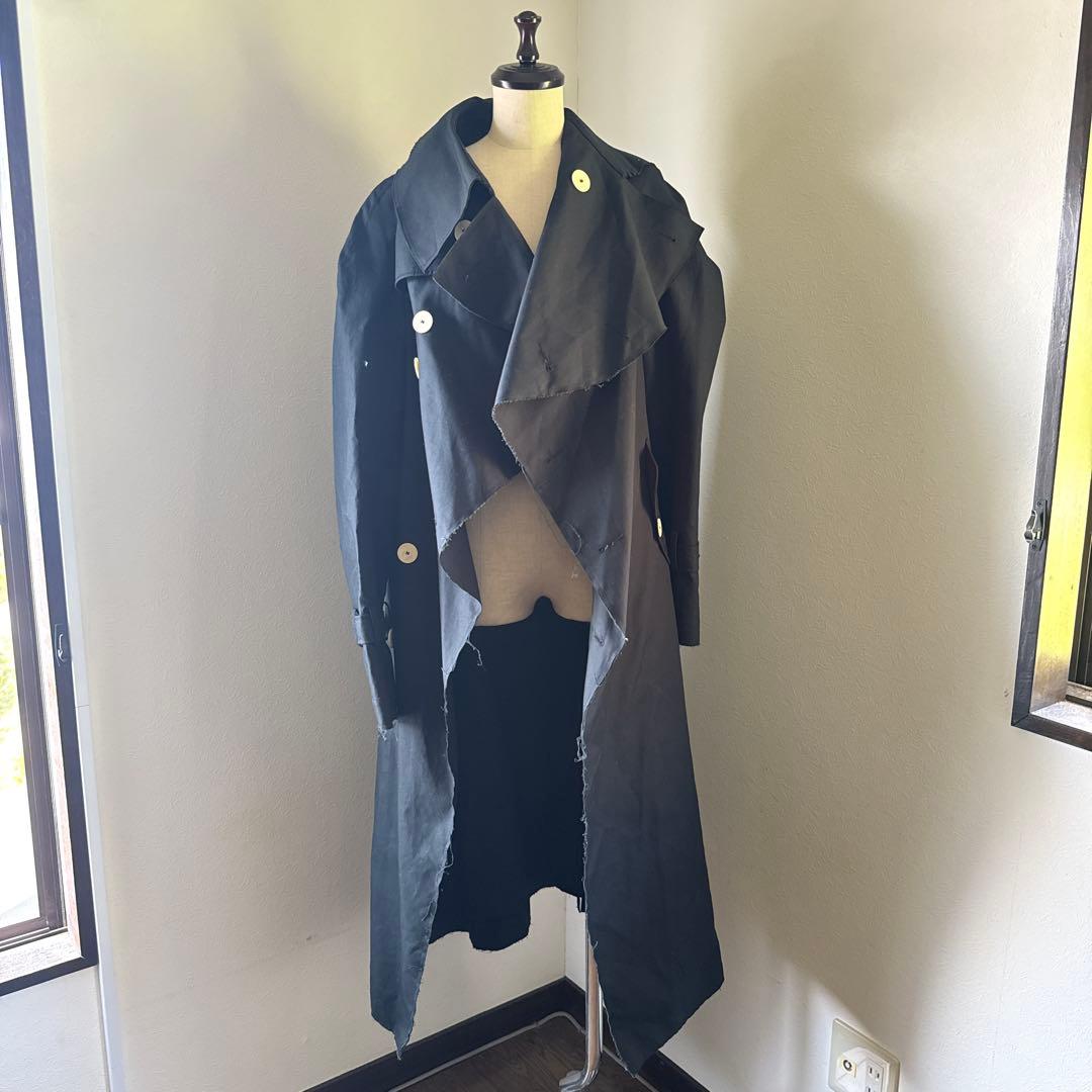 A.W.A.K.E MODE ドレープデザインブラックダブルブレストロングコート