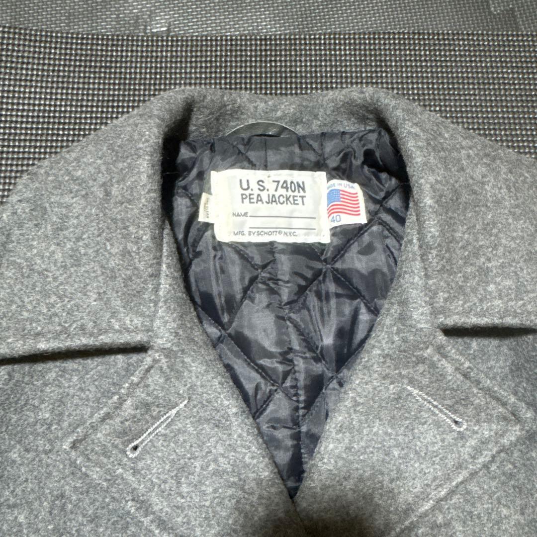 ショット U.S.740 肉厚メルトンウール ピーコート USA製 グレー 40