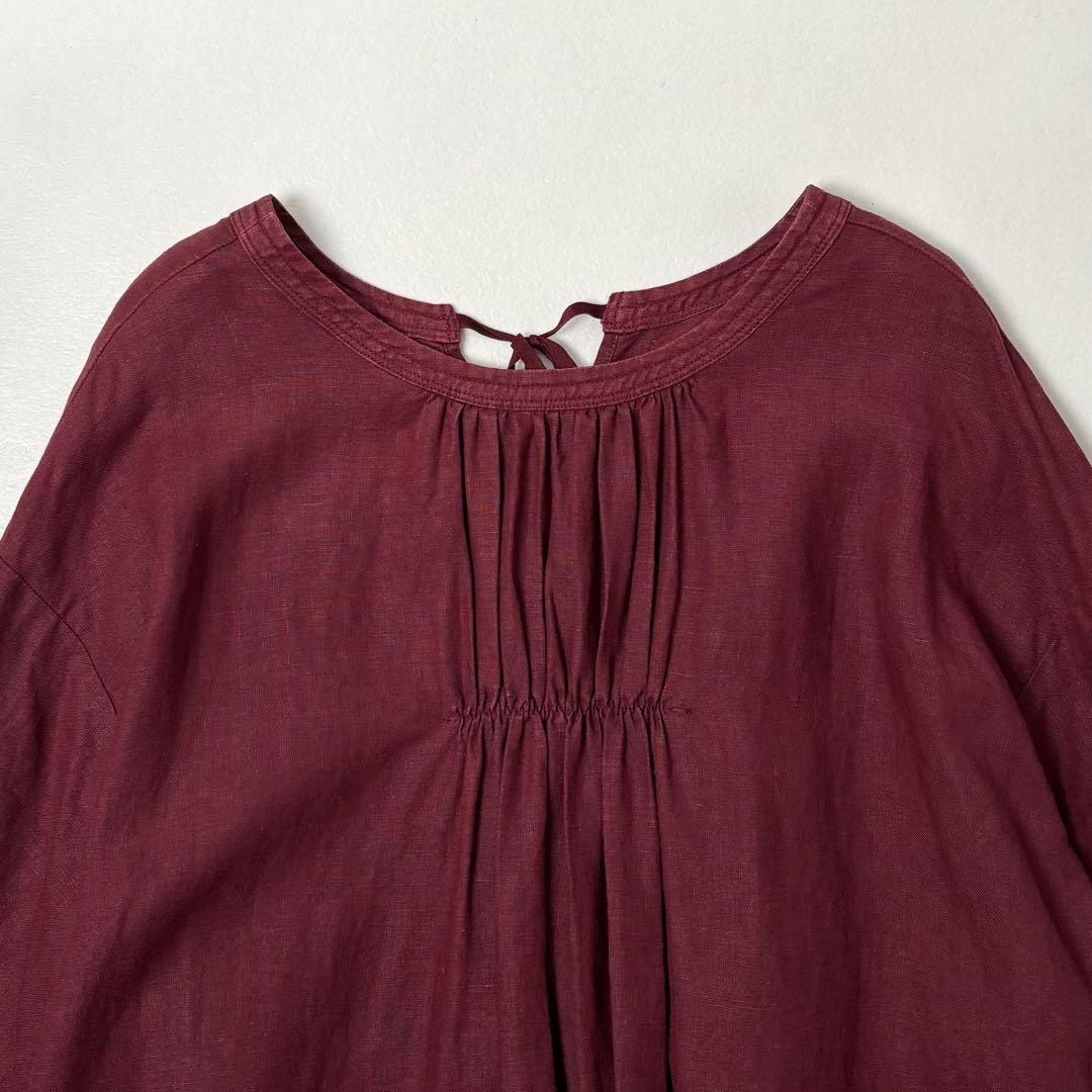 ネストローブ　リネン2wayバルーンスリーブワンピース　ボルドー