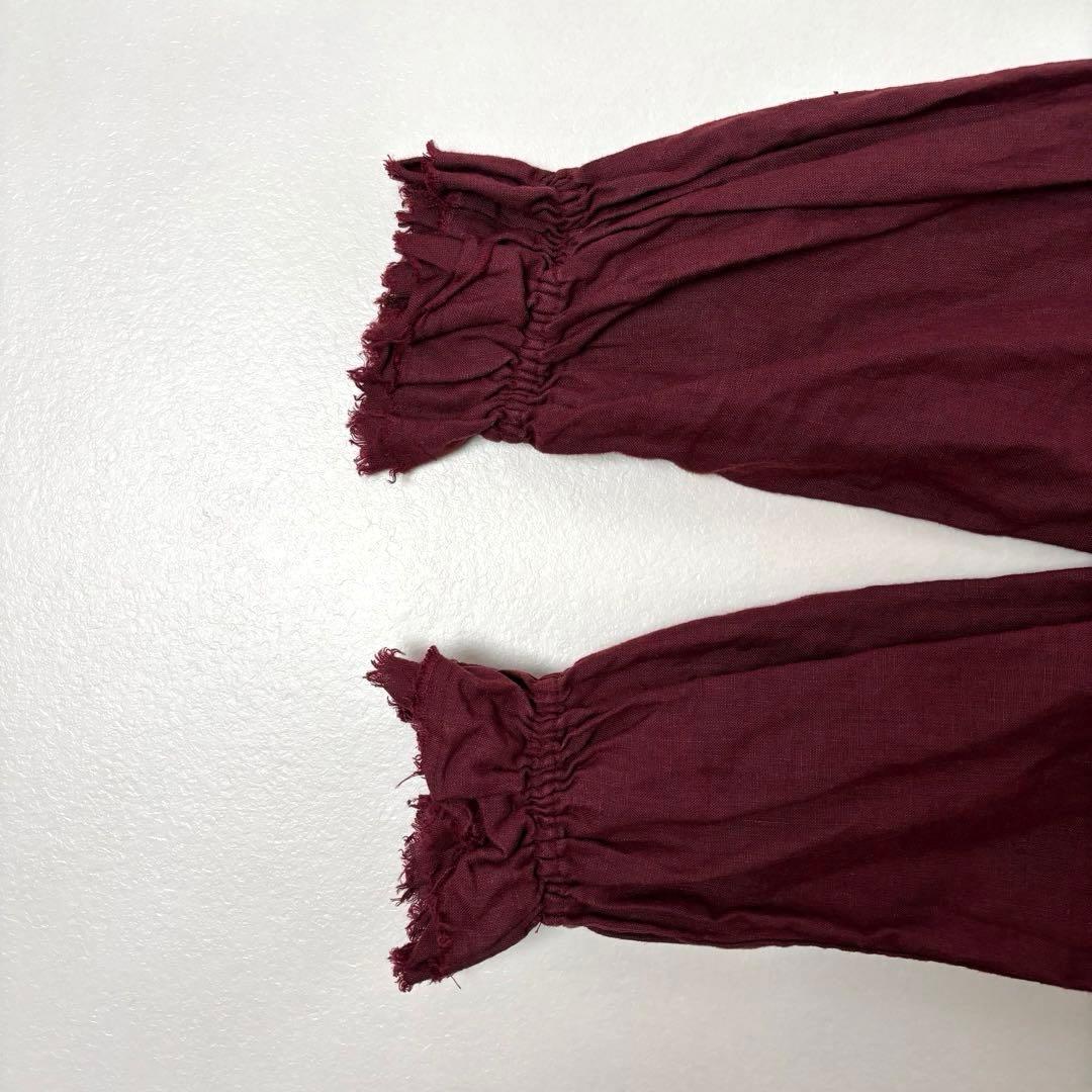 ネストローブ　リネン2wayバルーンスリーブワンピース　ボルドー