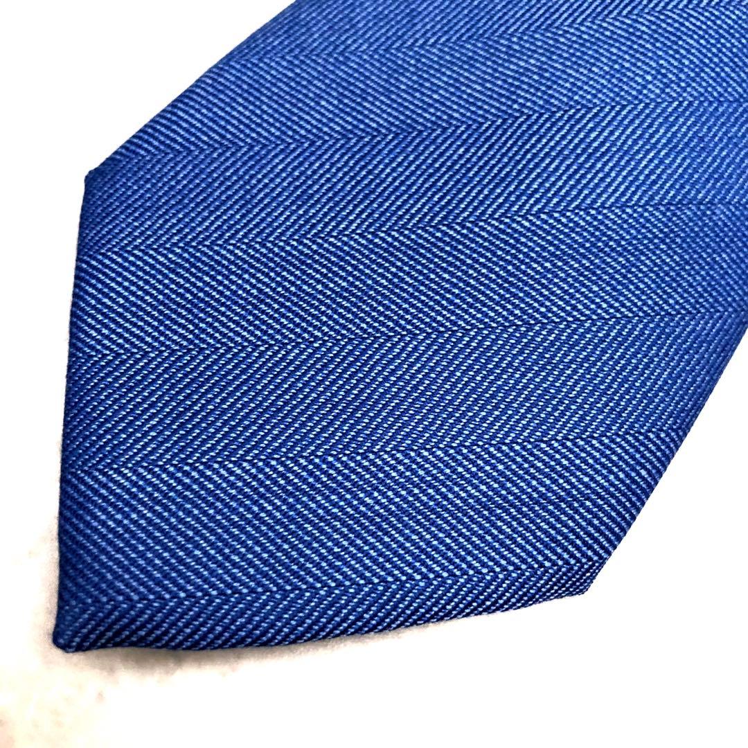 ★未使用★アットヴァンヌッチ ネクタイ 無地 ウール ブルー ヘリンボーン