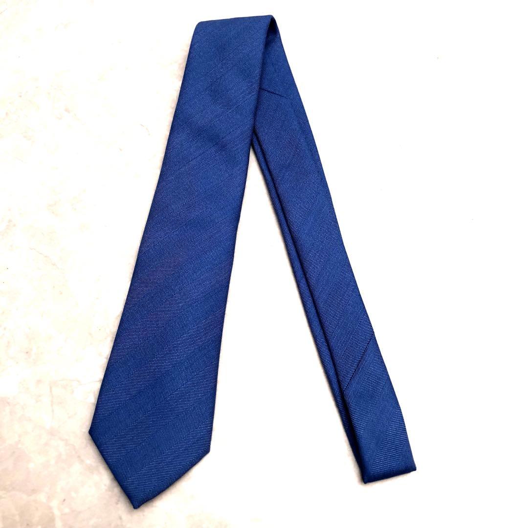 ★未使用★アットヴァンヌッチ ネクタイ 無地 ウール ブルー ヘリンボーン