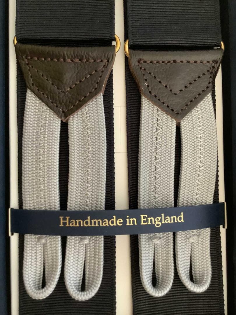 サスペンダー英国製アルバートサーストン6ボタン留モアレBKGDGY B311