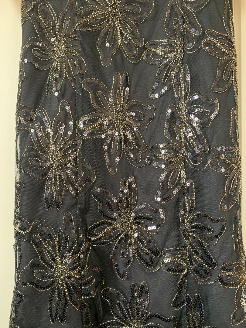 【LEJA】スパンコールフラワーリボンチュールワンピースドレス