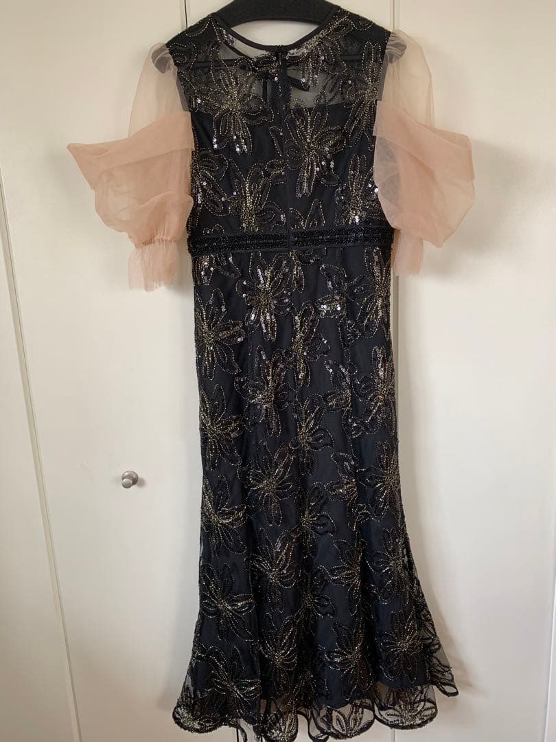 【LEJA】スパンコールフラワーリボンチュールワンピースドレス