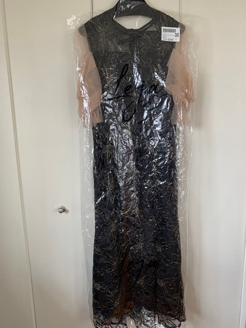 【LEJA】スパンコールフラワーリボンチュールワンピースドレス