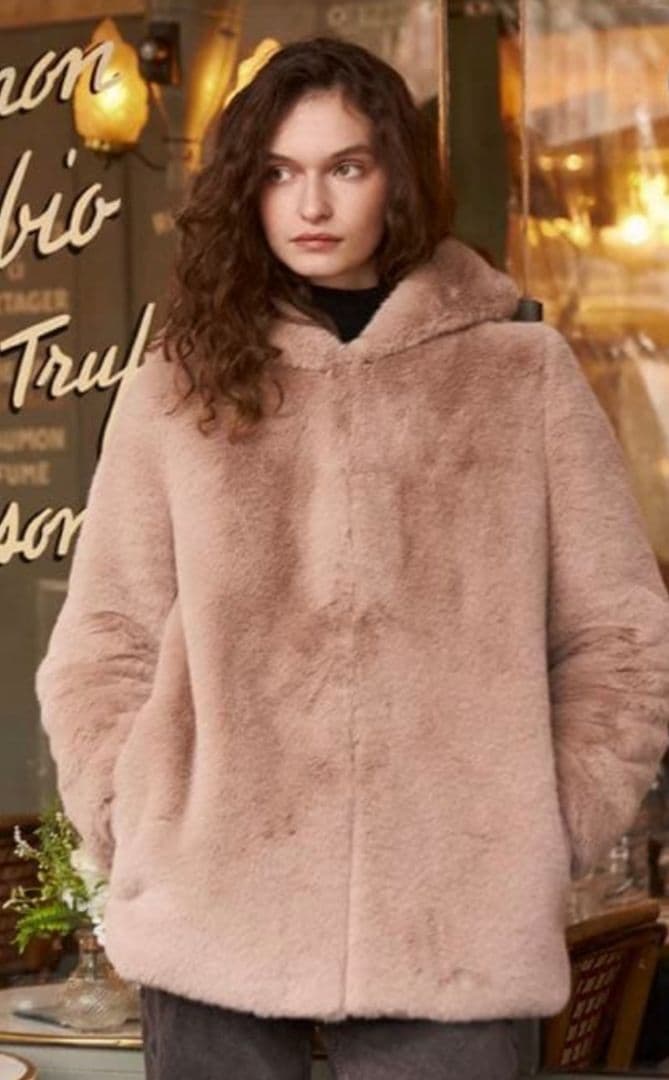 Lemonplet フェイクファーフード付きジャケット ベージュ