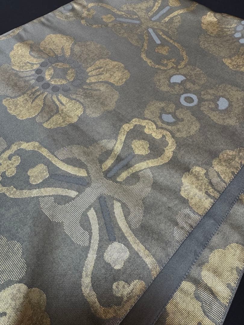 【極美品】伝統工芸士「内田弘基氏作」経糸4600本織「牡丹文様」オリーブ色