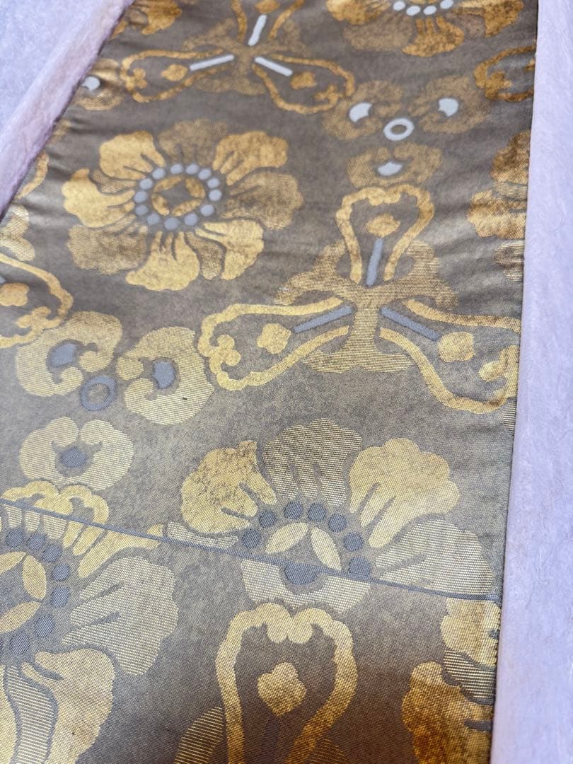 【極美品】伝統工芸士「内田弘基氏作」経糸4600本織「牡丹文様」オリーブ色