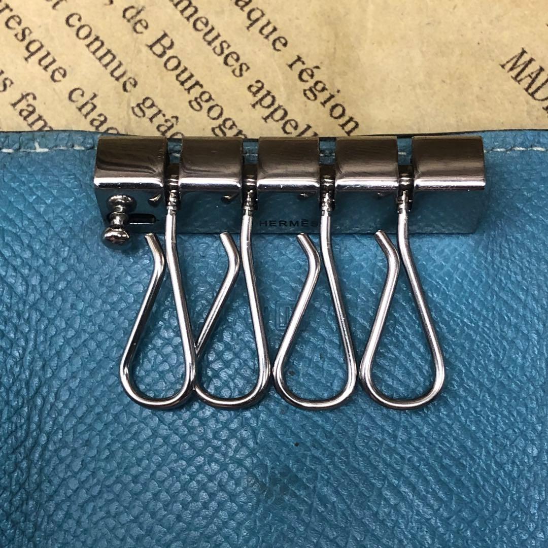 エルメス ベアン Hロゴ キーケース 4連 ブルー 刻印□L FM30