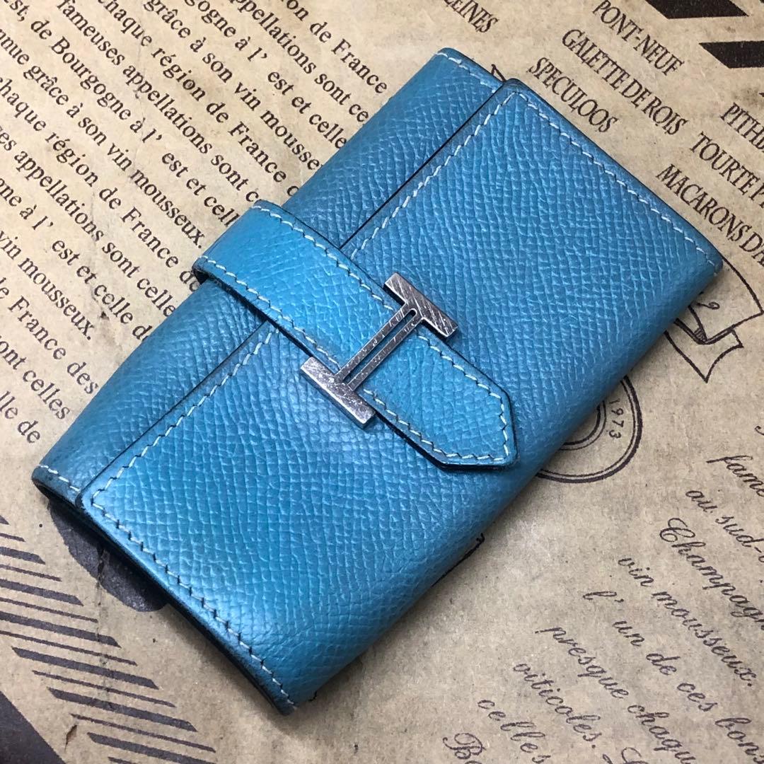 エルメス ベアン Hロゴ キーケース 4連 ブルー 刻印□L FM30