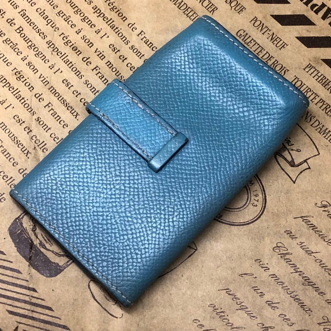 エルメス ベアン Hロゴ キーケース 4連 ブルー 刻印□L FM30