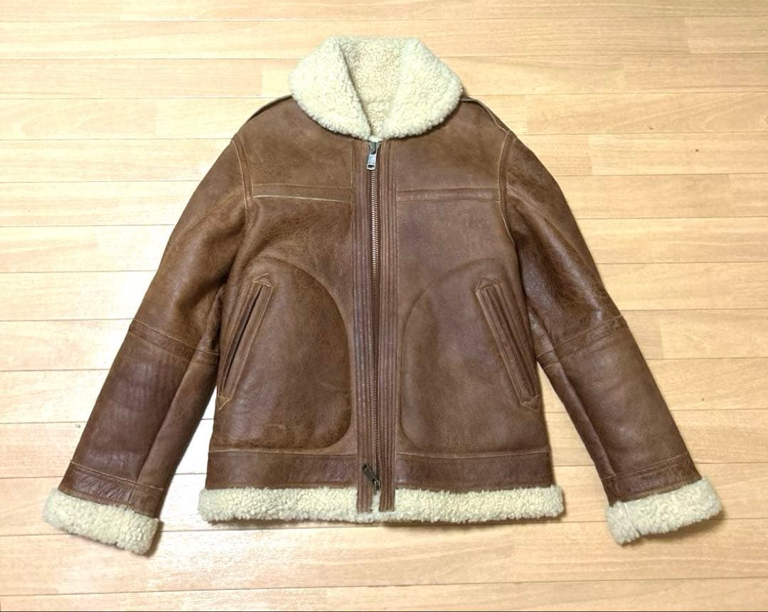 バーバリーブラックレーベル ムートン ジャケット 羊革 Ｌフライトジャケット
