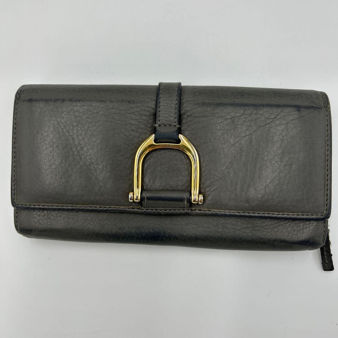 GUCCI 長財布　レザー　ホースビット　ロゴ　グレー　財布