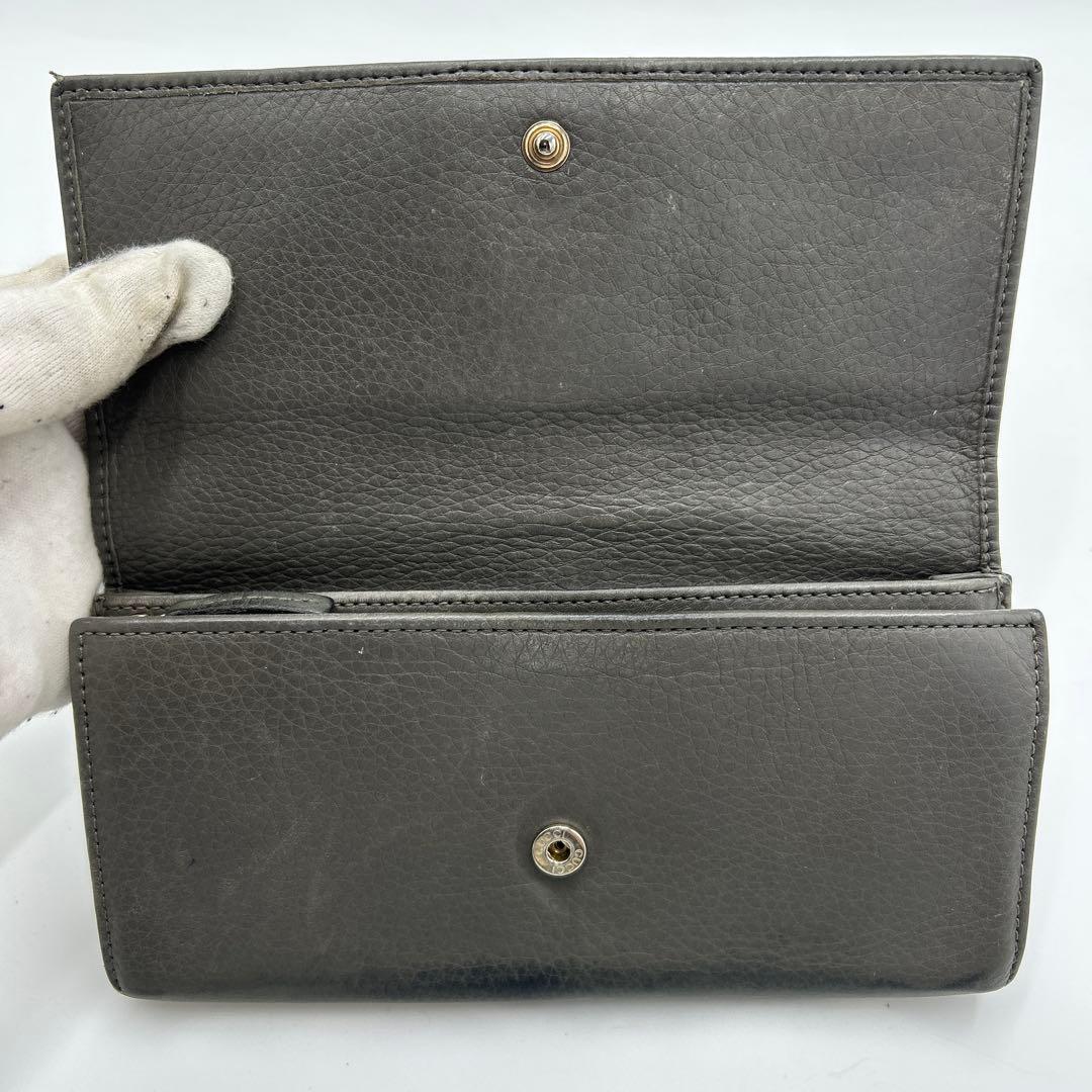 GUCCI 長財布　レザー　ホースビット　ロゴ　グレー　財布