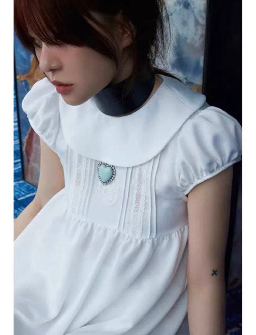 freckle ホワイト ワンピース フリル襟 パフスリーブ 新品タグ付き