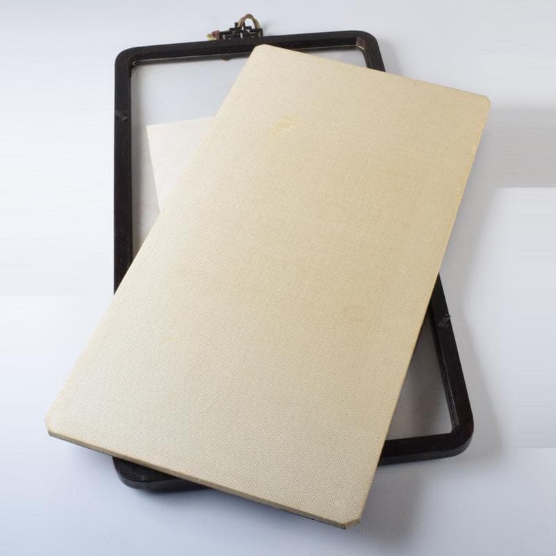 中国　斉白石　水墨画　花草図　工芸印刷　時代唐木雲板額　N　7624A