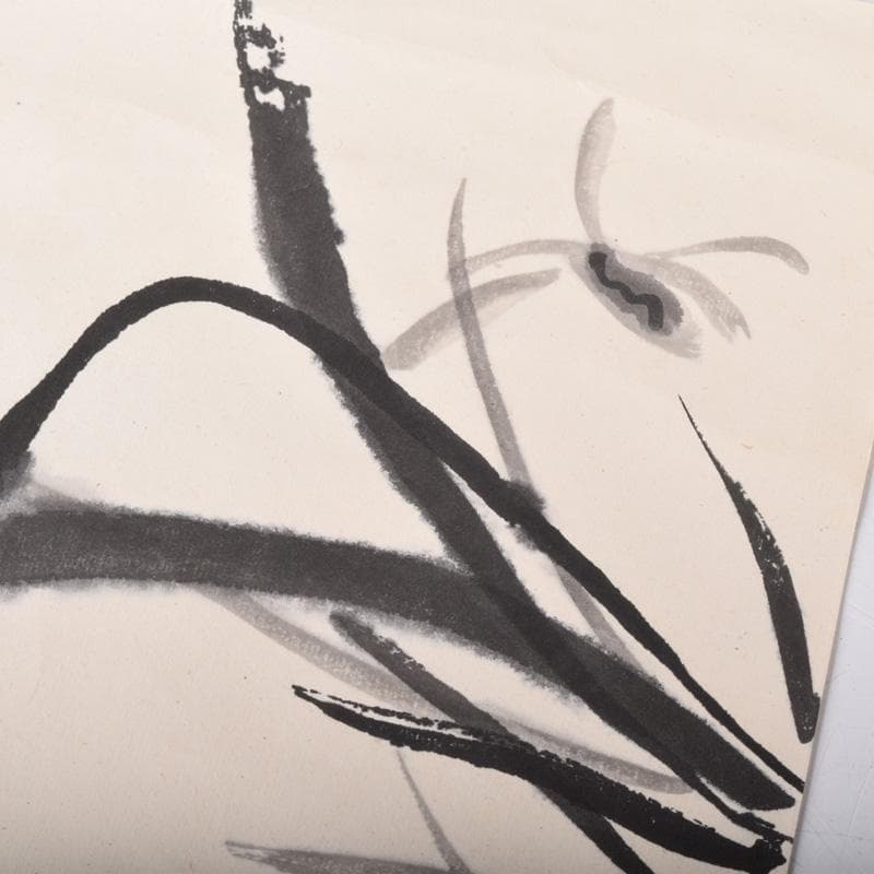 中国　斉白石　水墨画　花草図　工芸印刷　時代唐木雲板額　N　7624A