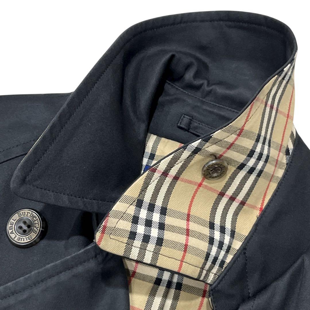 バーバリーブルーレーベル トレンチコート ブラック ノバチェック ベルト 38