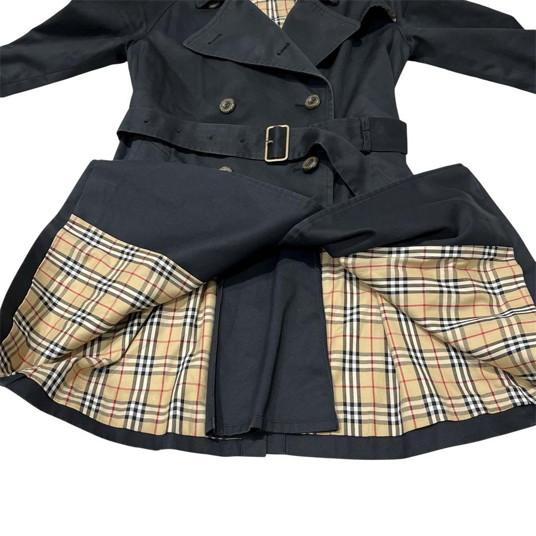 バーバリーブルーレーベル トレンチコート ブラック ノバチェック ベルト 38