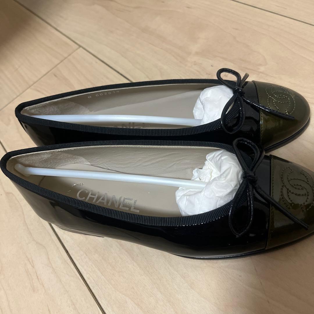 CHANEL バレエシューズ ブラック/オリーブ