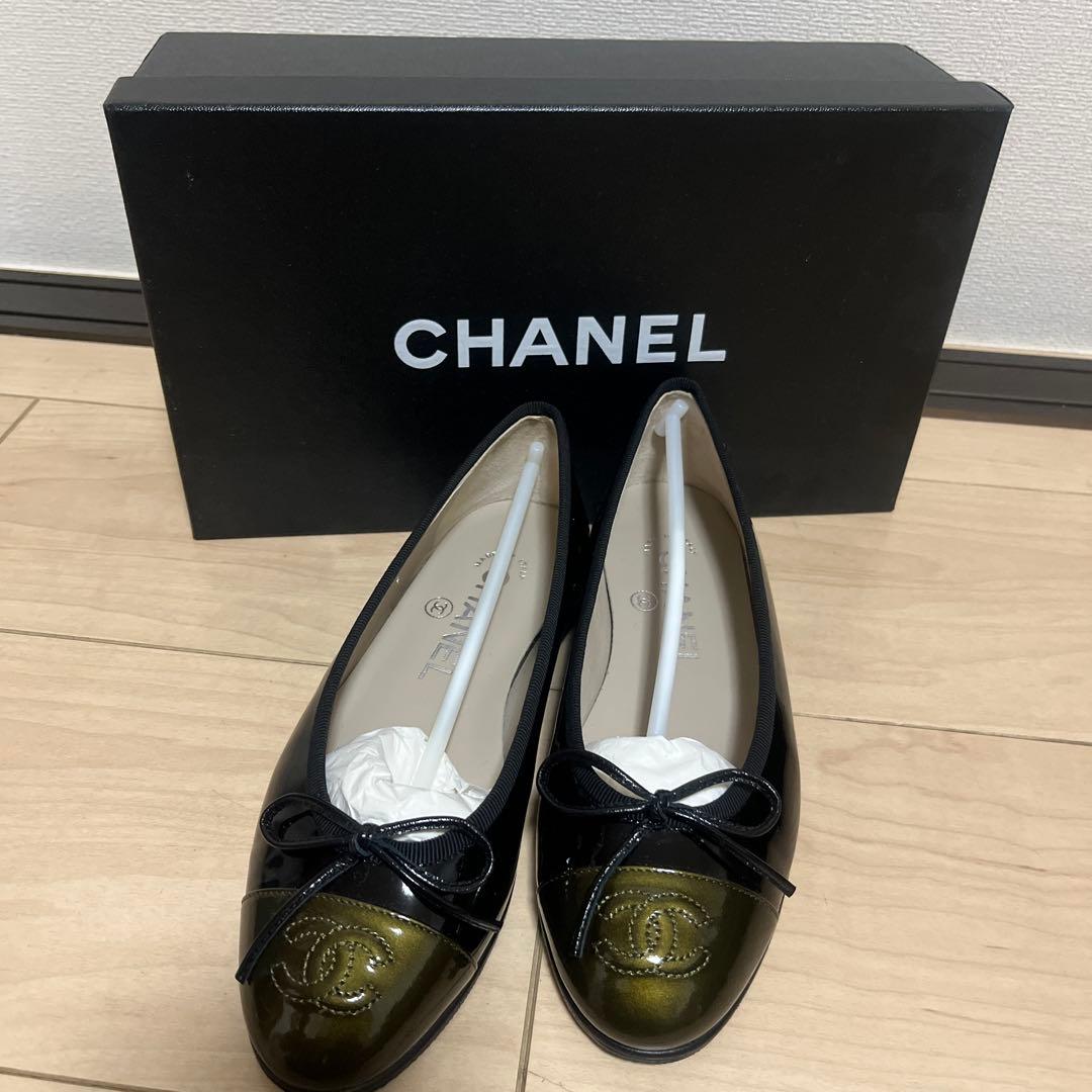 CHANEL バレエシューズ ブラック/オリーブ