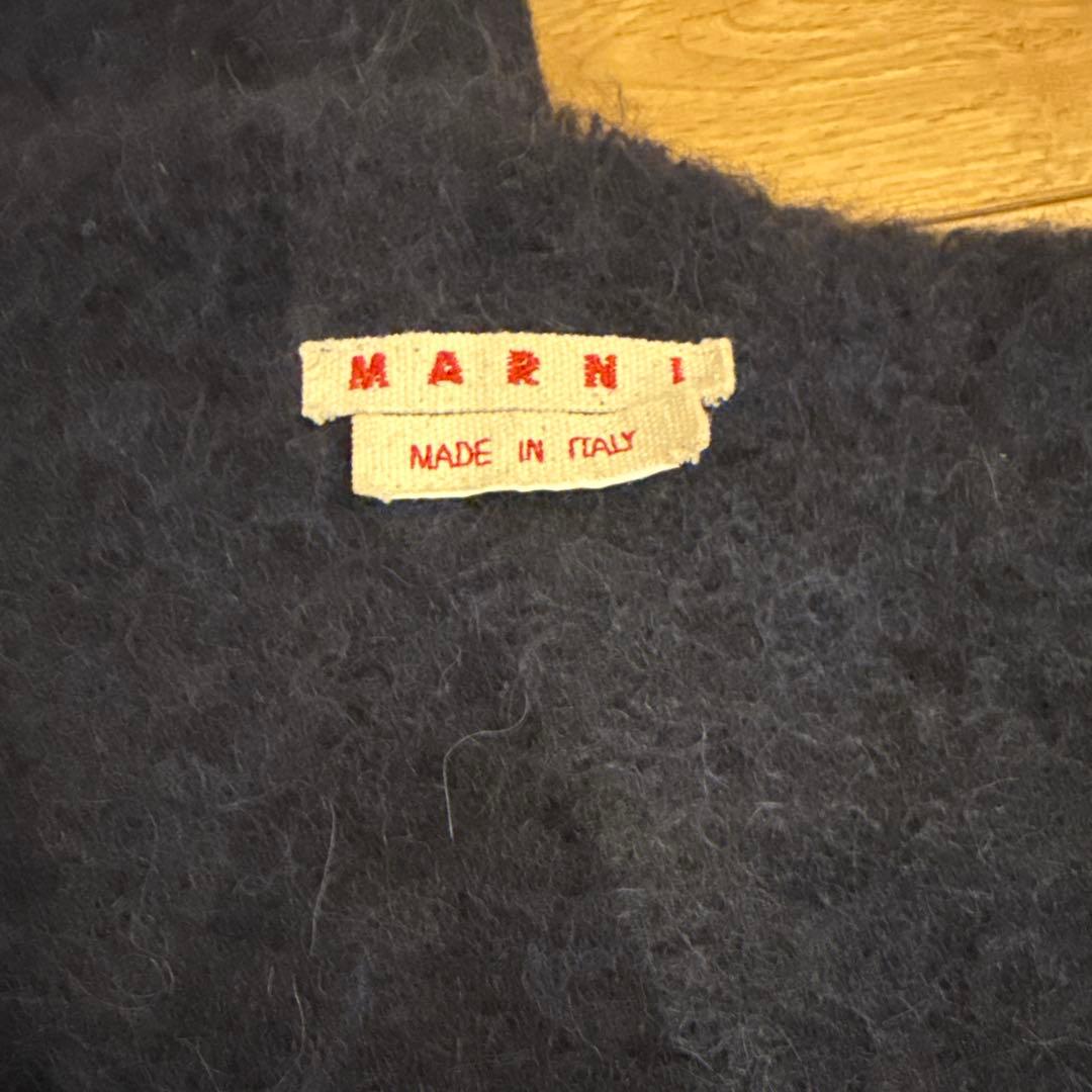 Marni ネイビー フリンジ付きマフラー