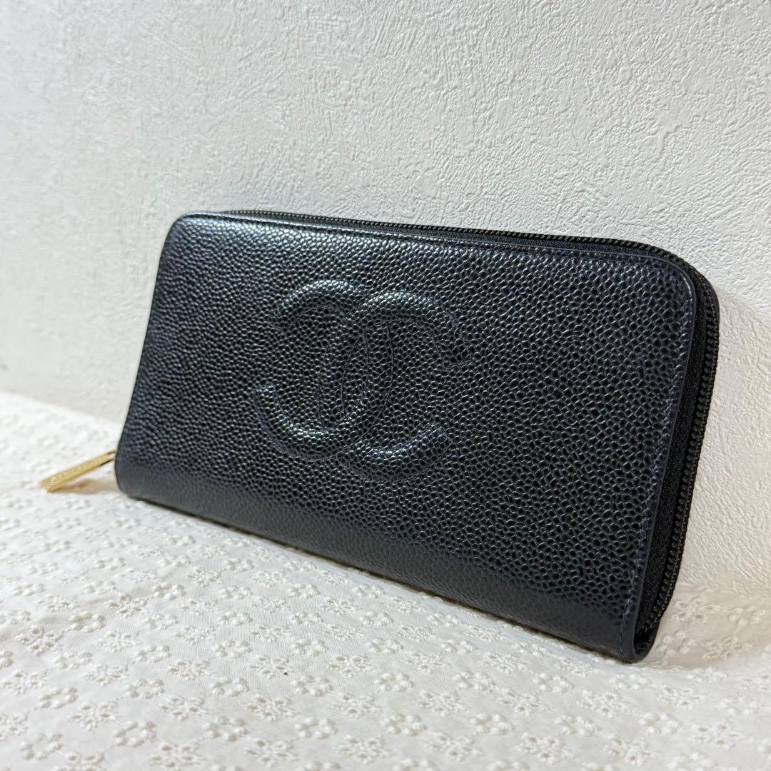 CHANEL シャネル ココマーク キャビアスキン 長財布 極美品8879209